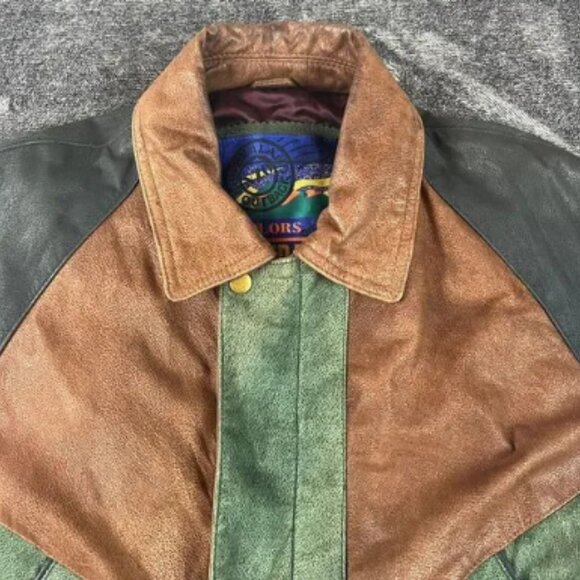 Vtg New Zealand Outback Colorblock Bomber Leather Jacket Lined Men's L Rare - Picture 2 of 8